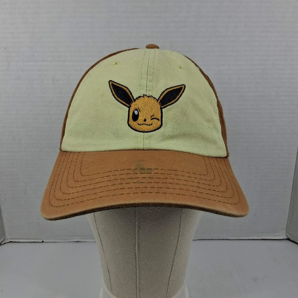 Pokemon Eevee Winking Embroidered Baseball Cap Brown Yellow Adjustable Hat 2019